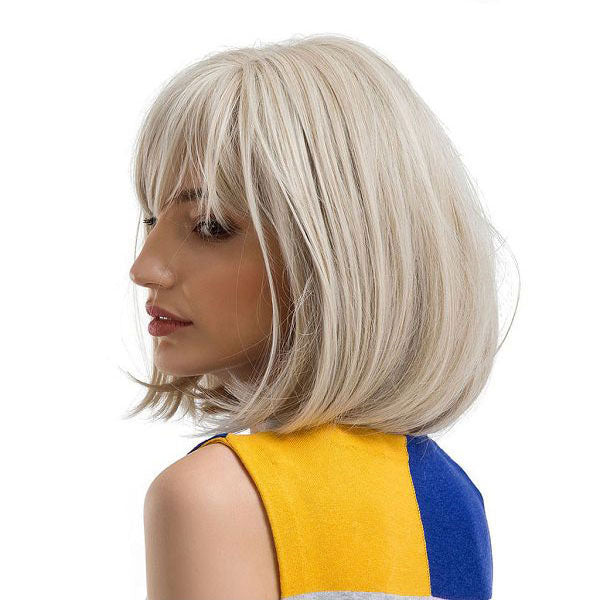 12" Blonde to White Bob with Bangs
