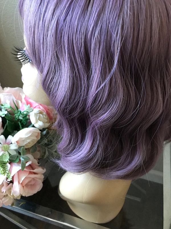 12" Omber Purple Short Curly Wig With Bangs