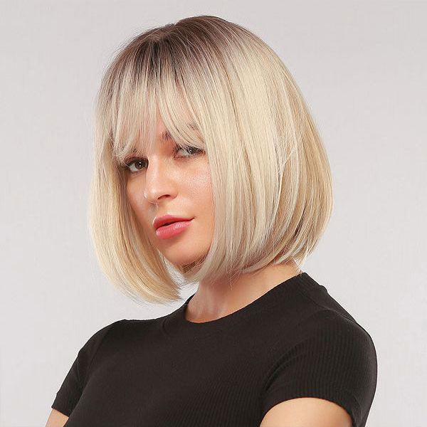 14" Ombre Blonde Bob Wig with Bangs
