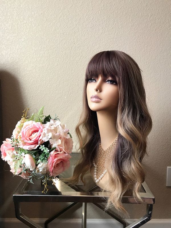 22" Omber Color Curly Wig With Bangs