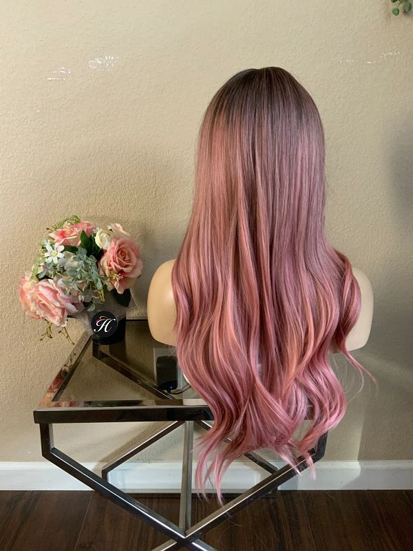 26" Pink Curly Lace Front Wig
