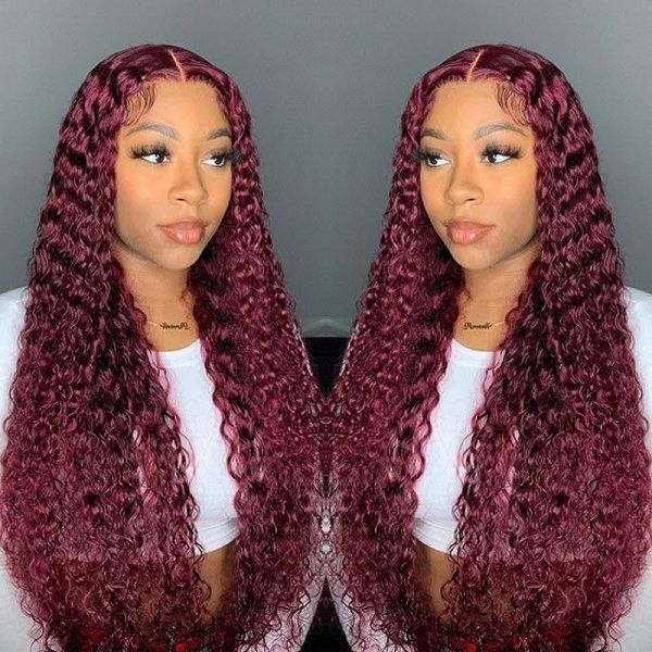 99J Lace Closure Wig Middle T Part Curl Red