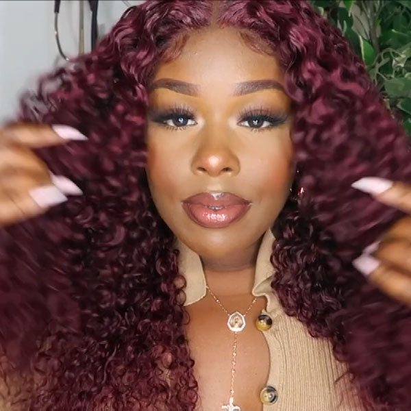99J Lace Closure Wig Middle T Part Curl Red