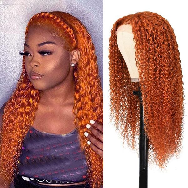 Ginger Color Lace Closure T Part Jerry Curly Orange Precolored