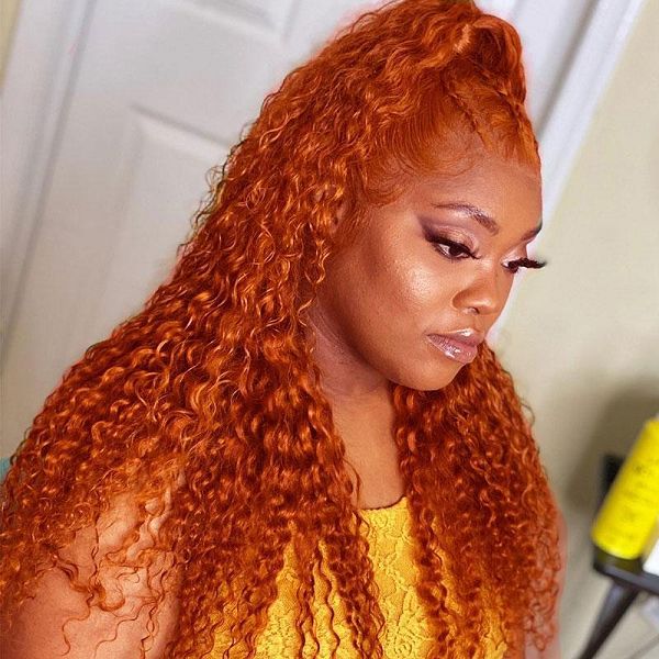 Ginger Color Lace Closure T Part Jerry Curly Orange Precolored