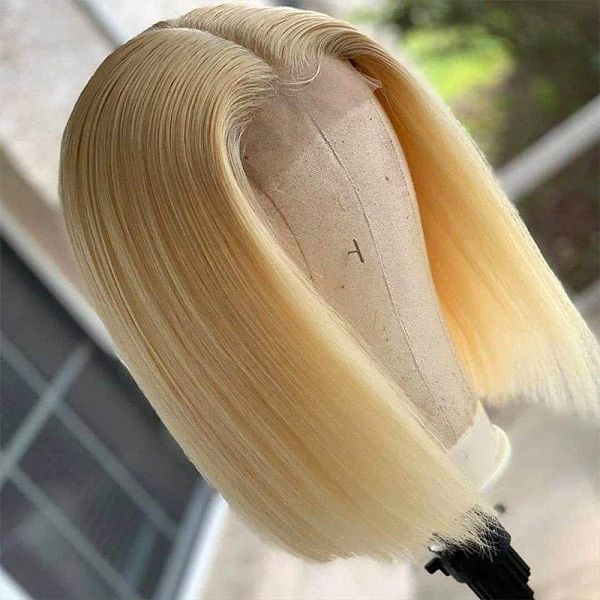 Honey Blonde 613 Short Bob Lace Closure Wigs Bone Straight