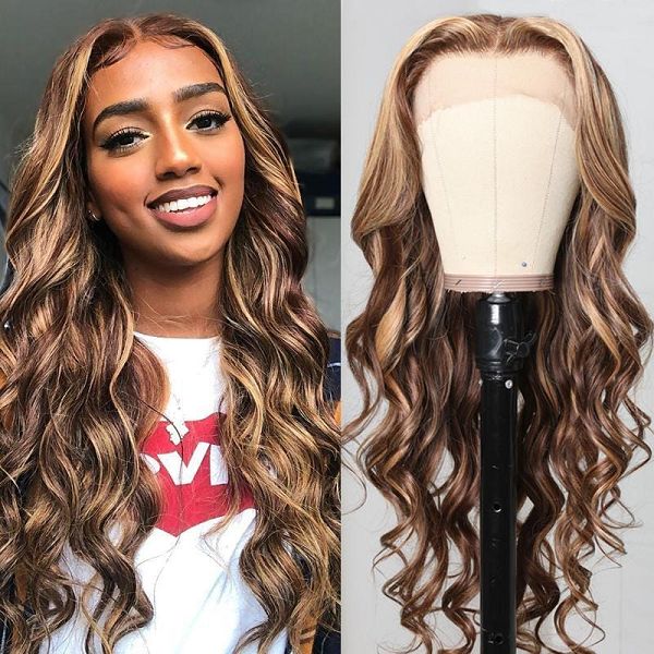 Honey Blonde Highlight Body Wave 13x4 Lace Front Wigs