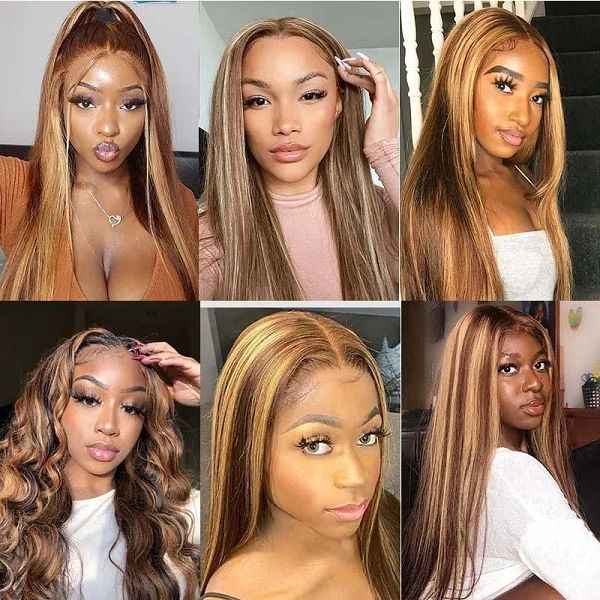 Honey Blonde Highlight Color Silk Straight 4x1 Lace Part