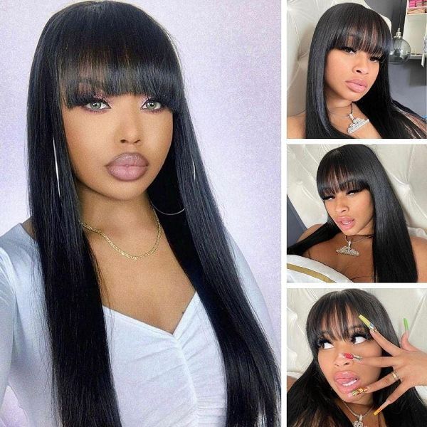Long Silk Straight with Chic Bangs