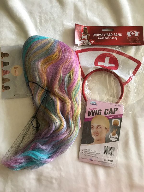 Rainbow Curly Wig+Nurse Hairband Set