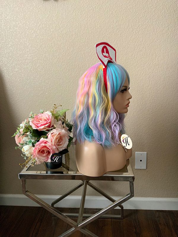 Rainbow Curly Wig+Nurse Hairband Set
