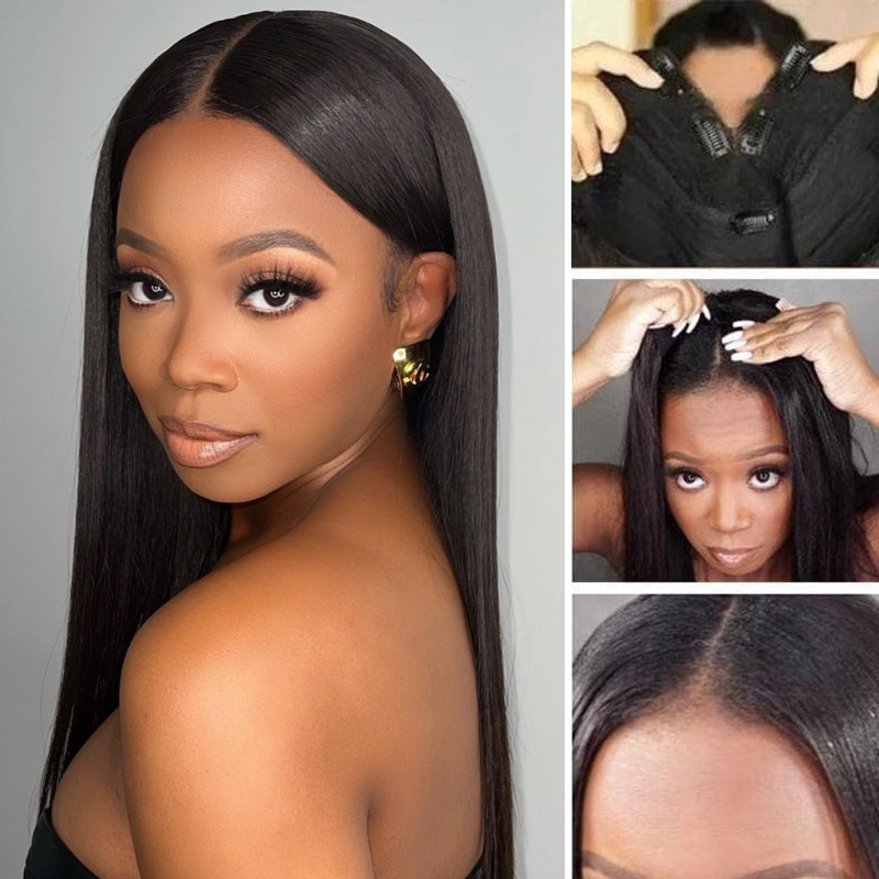 Silk Straight Vpart Wigs No Leave Out Natural Scalp Protective Wigs Beginner Friendly