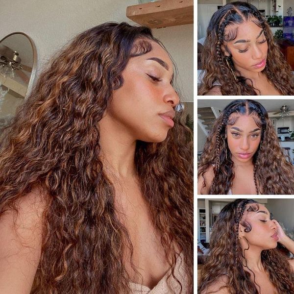 13*4 Lace Front Water Wave Balayage Highlight Colored