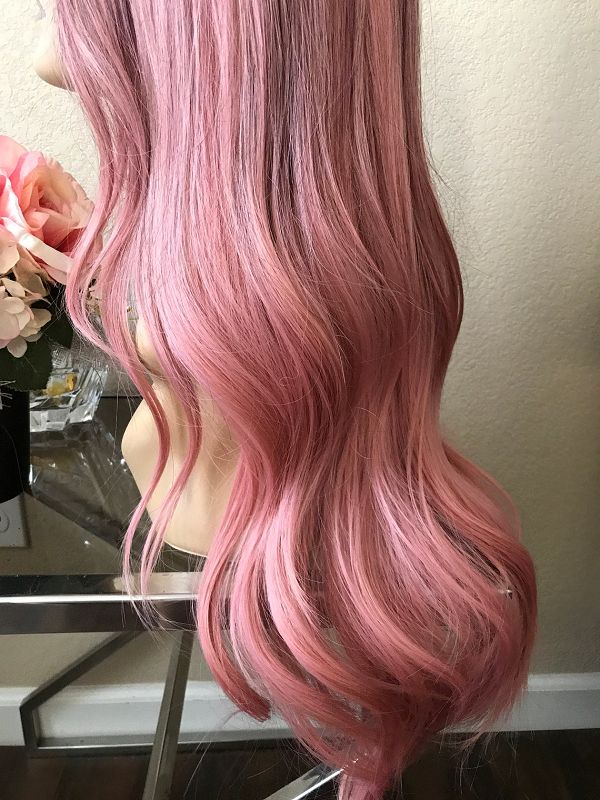 28" Omber Pink Curly Wig