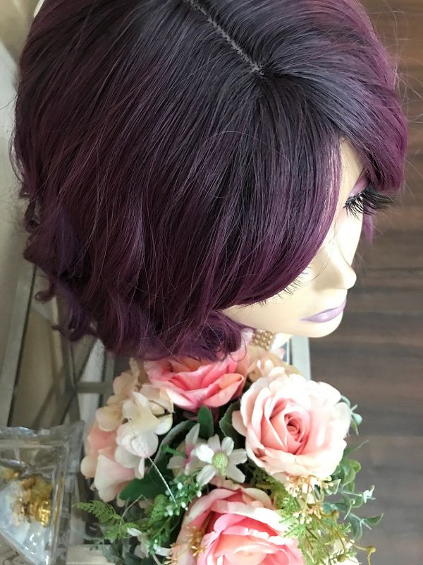 12" Purple Bobo Curly Wig With Bangs