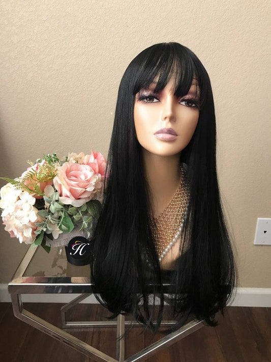 22” Long Straight Wig With Bangs
