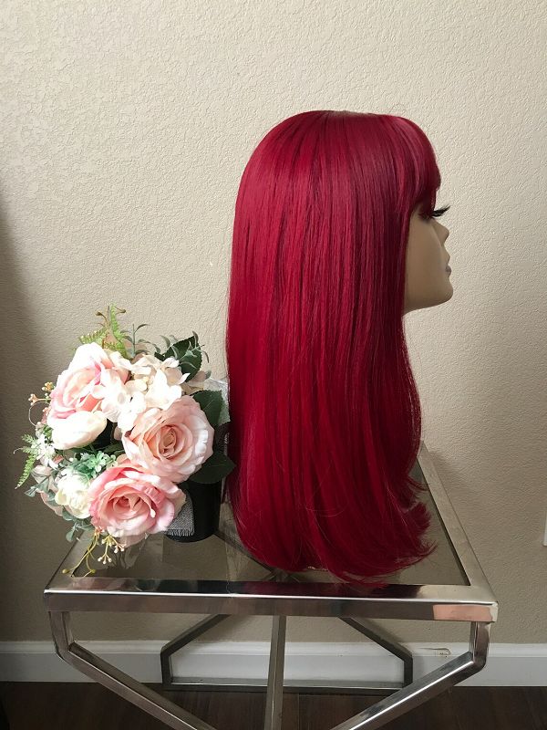 18" Burgundy Straight Wig With Bangs