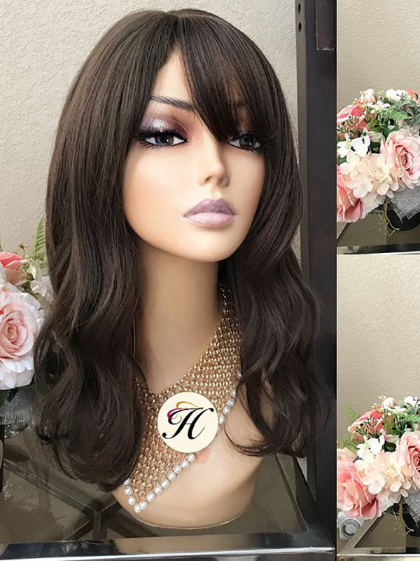 18" Natural Curly Wig With Bangs
