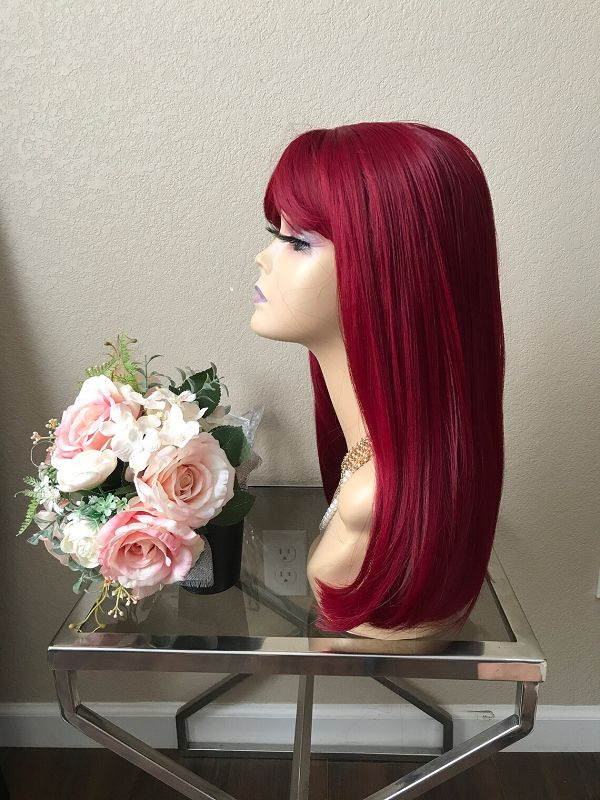 18" Burgundy Straight Wig With Bangs