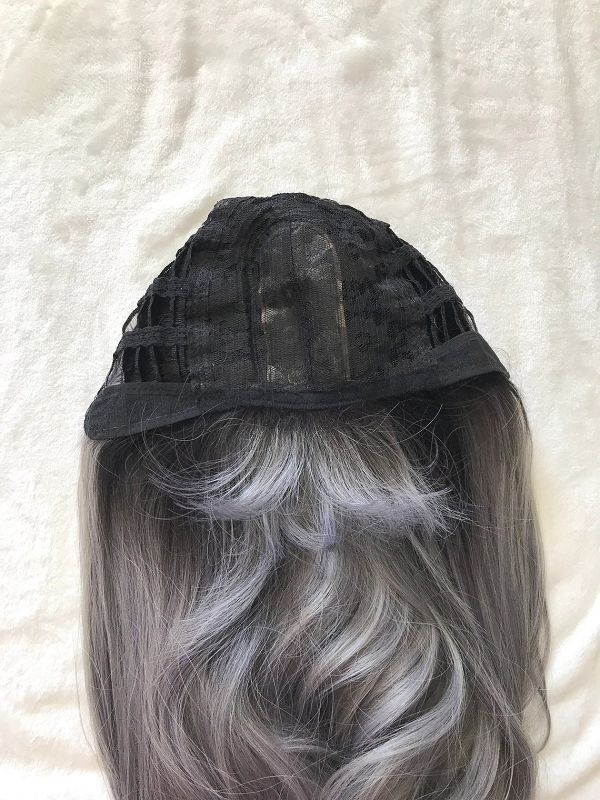 20" Gray Curly Wig With Bangs