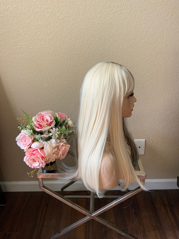 22" Color Block Straight Wig With Bangs