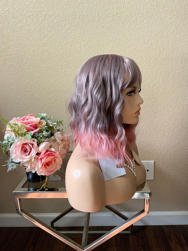 14" Omber Mixed Color Curl Wig With Bangs