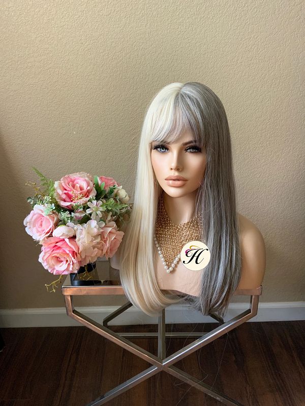 22" Color Block Straight Wig With Bangs