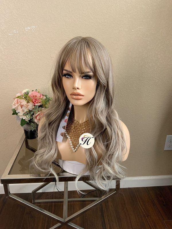 24" Long Curly Wig With Bangs